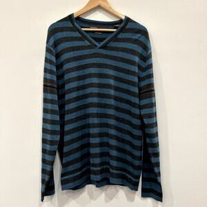 Perry Ellis Merino Wool Striped V Neck Sweater Sz L